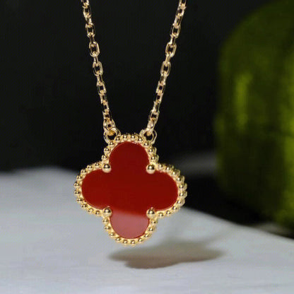 [Vintora]COLLIER FLEUR SIMPLE TRÈFLE 15 MM CORNALINE
