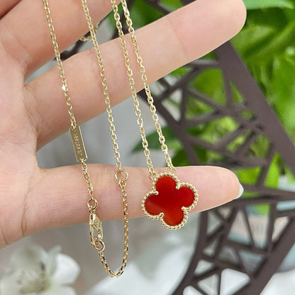 [Vintora]COLLIER FLEUR SIMPLE TRÈFLE 15 MM CORNALINE