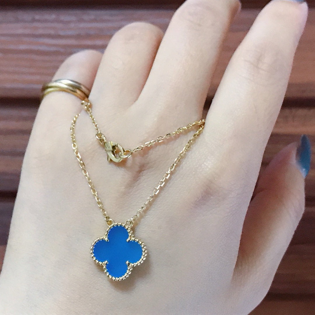 [Vintora]COLLIER TRÈFLE 15 MM EN AGATE BLEUE