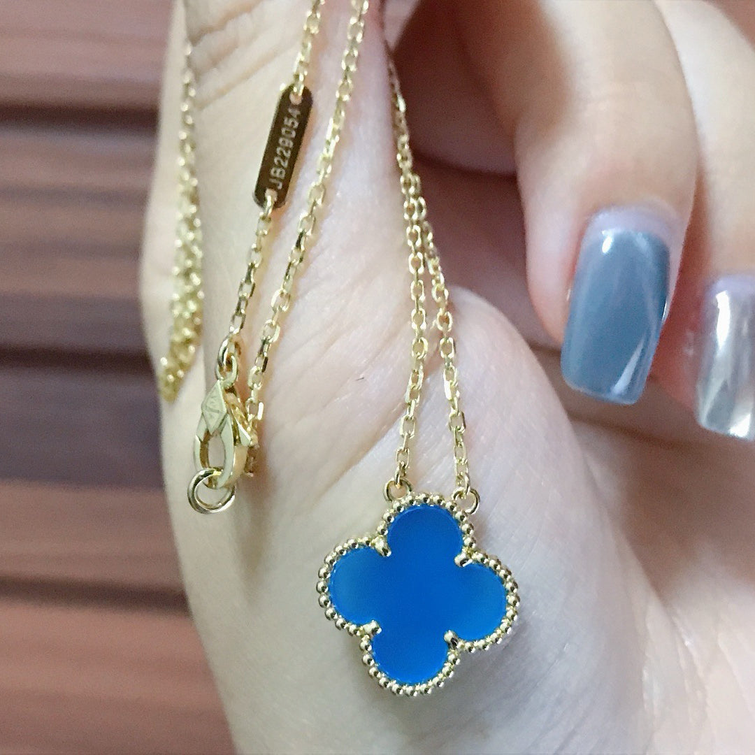 [Vintora]COLLIER TRÈFLE 15 MM EN AGATE BLEUE