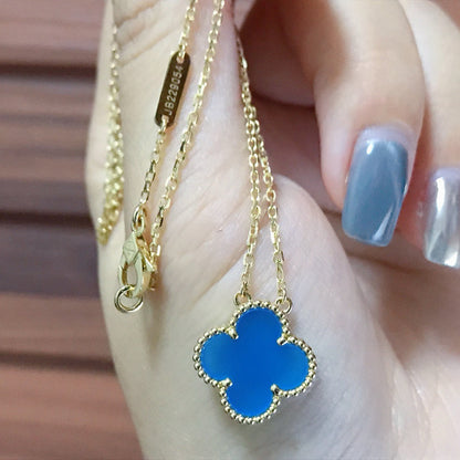 [Vintora]COLLIER TRÈFLE 15 MM EN AGATE BLEUE