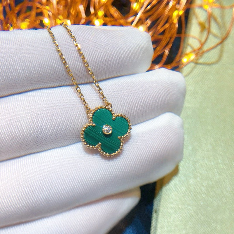 [Vintora]COLLIER TRÈFLE 15MM DIAMANT TURQUOISE