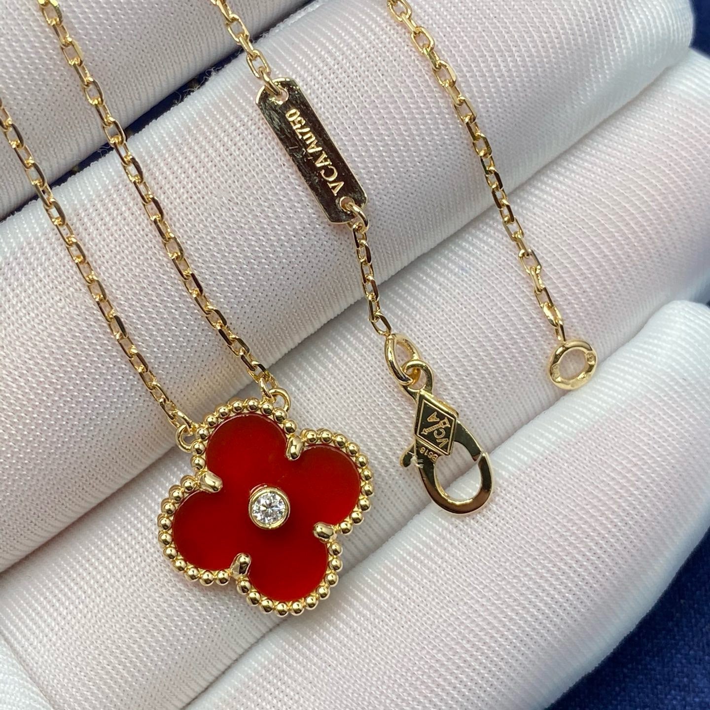 [Vintora]COLLIER TRÈFLE 15MM DIAMANT CORNALINE