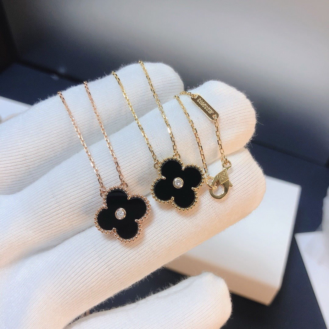 [Vintora]COLLIER TRÈFLE 15MM DIAMANT ONYX