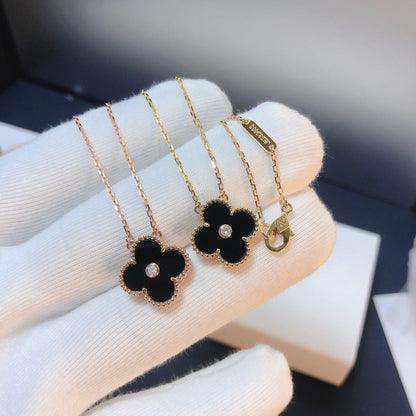 [Vintora]COLLIER TRÈFLE 15MM DIAMANT ONYX