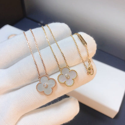 [Vintora]COLLIER FRITILLAIRE BLANC DIAMANT CLOVER 15 MM