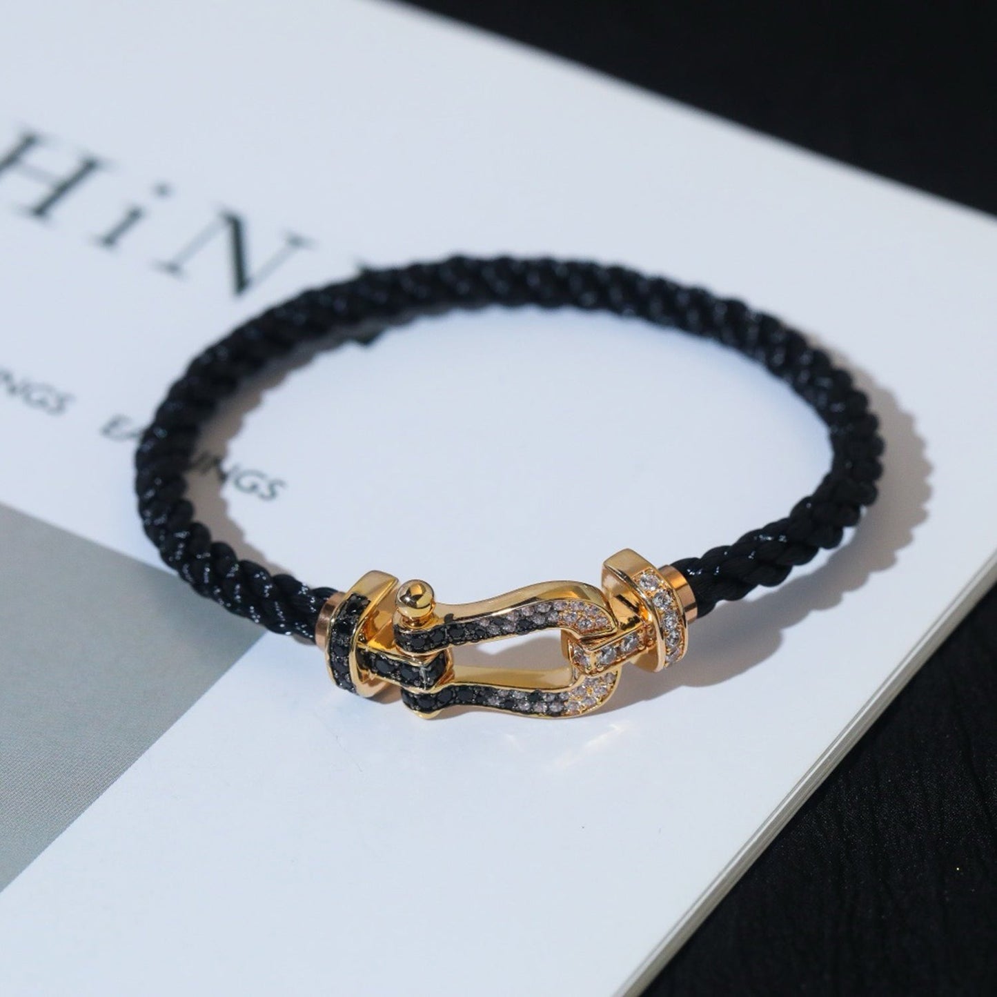 [Vintora]FORCE LARGE HORSESHOE BLACK WHITE DIAMOND BRACELET ROSE GOLD