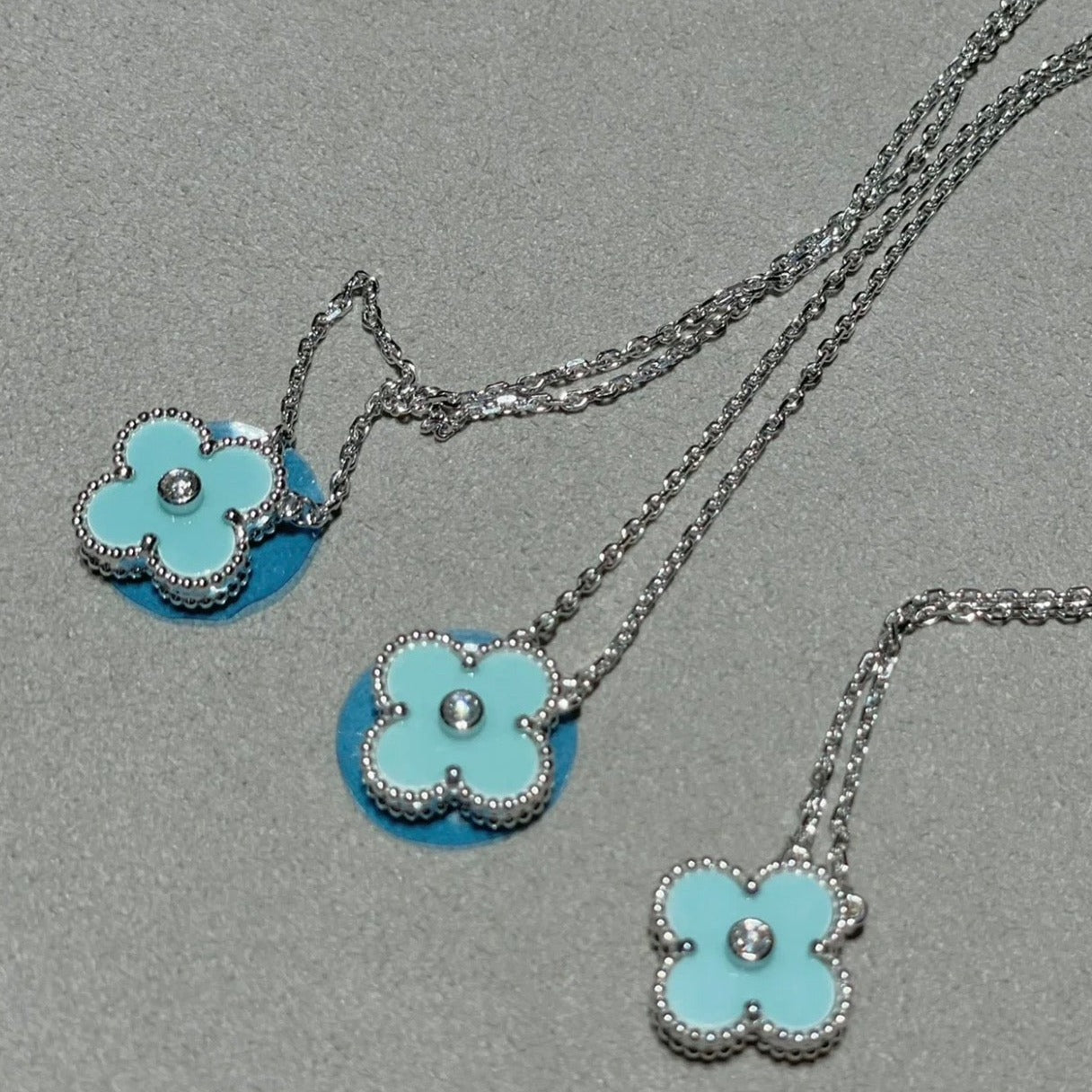 [Vintora]COLLIER TRÈFLE 1 DIAMANT BLEU CLAIR ARGENT