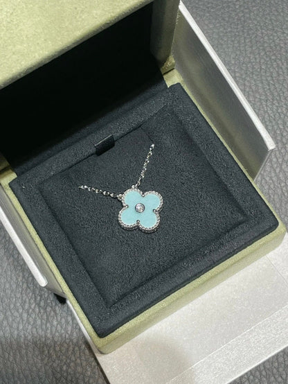[Vintora]COLLIER TRÈFLE 1 DIAMANT BLEU CLAIR ARGENT
