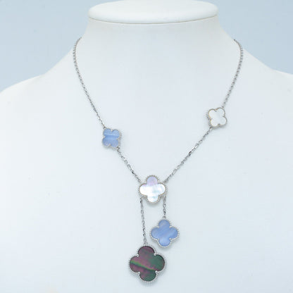 [Vintora]COLLIER TRÈFLE NACS CHALCEDOINE ARGENT 6 MOTIFS