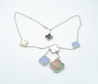 [Vintora]COLLIER TRÈFLE NACS CHALCEDOINE ARGENT 6 MOTIFS
