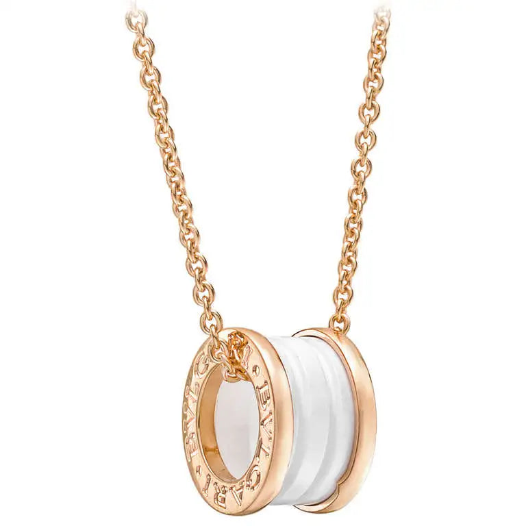 [Vintora]ZERO 1 WHITE CERAMIC PINK GOLD DIAMOND NECKLACE
