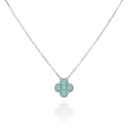 [Vintora]COLLIER TRÈFLE 1 DIAMANT BLEU CLAIR ARGENT