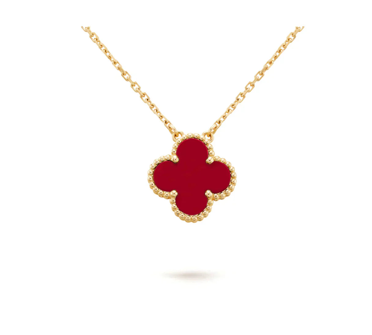 [Vintora]COLLIER FLEUR SIMPLE TRÈFLE 15 MM CORNALINE
