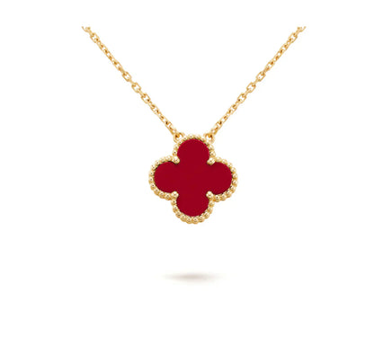 [Vintora]COLLIER FLEUR SIMPLE TRÈFLE 15 MM CORNALINE