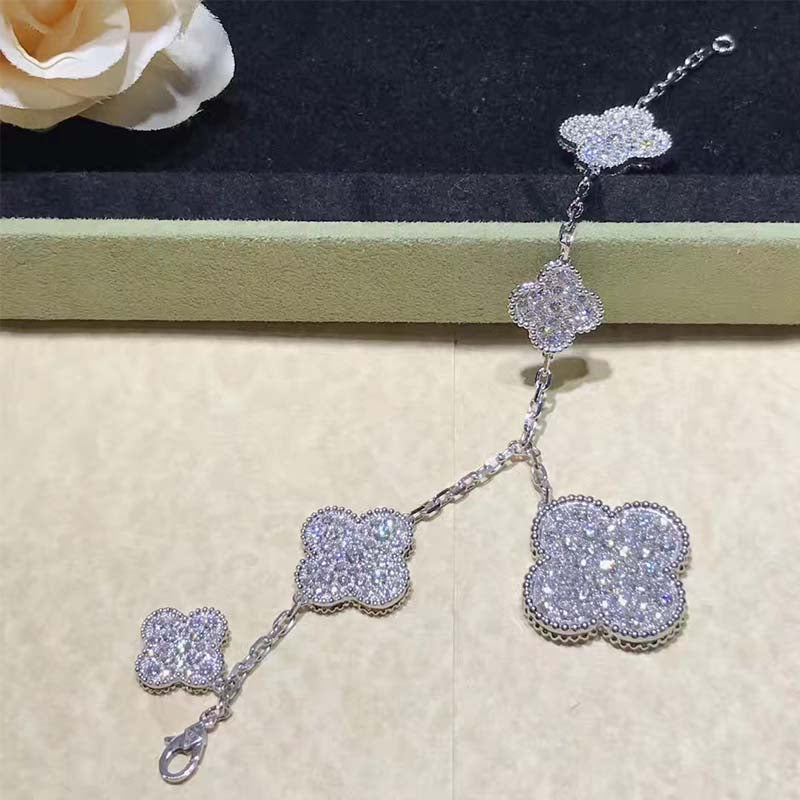 [Vintora]BRACELET CLOVER 6 MOTIFS ARGENT DIAMANT