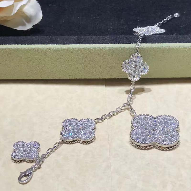 [Vintora]BRACELET CLOVER 6 MOTIFS ARGENT DIAMANT
