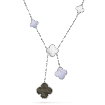 [Vintora]COLLIER TRÈFLE NACS CHALCEDOINE ARGENT 6 MOTIFS