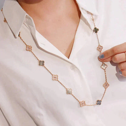 [Vintora]CLOVER 20 MOTIFS DARK MOP DIAMOND  NECKLACE