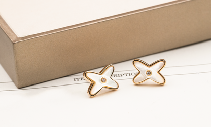 [Vintora]JEUX DE WHITE MOP ROSE GOLD DIAMOND EARRINGS