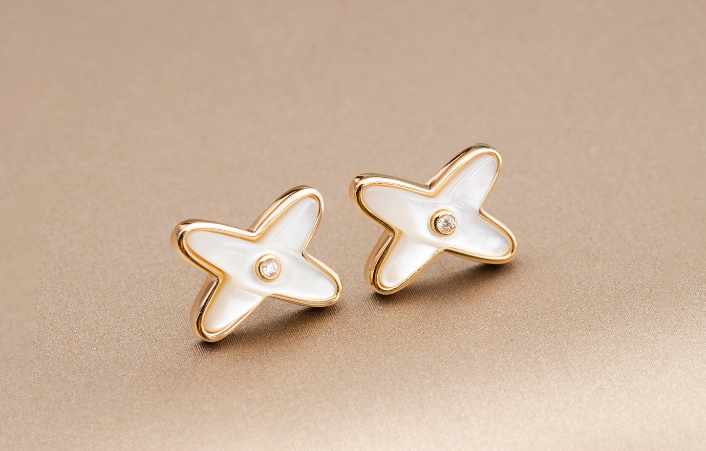 [Vintora]JEUX DE WHITE MOP ROSE GOLD DIAMOND EARRINGS