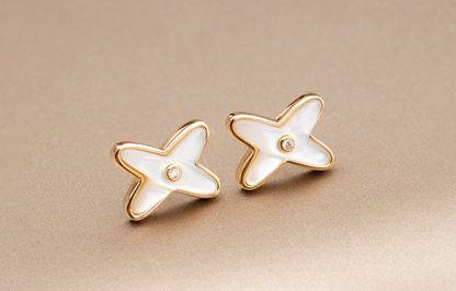 [Vintora]JEUX DE WHITE MOP ROSE GOLD DIAMOND EARRINGS