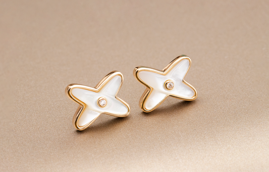 [Vintora]JEUX DE WHITE MOP ROSE GOLD DIAMOND EARRINGS