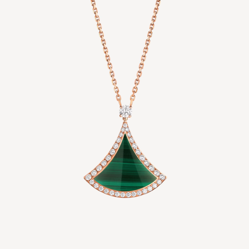 [Vintora]DREAM MALACHITE DIAMOND PAVED PINK GOLD NECKLACE