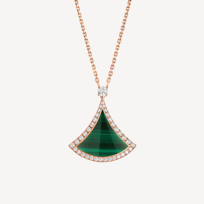 [Vintora]DREAM MALACHITE DIAMOND PAVED PINK GOLD NECKLACE