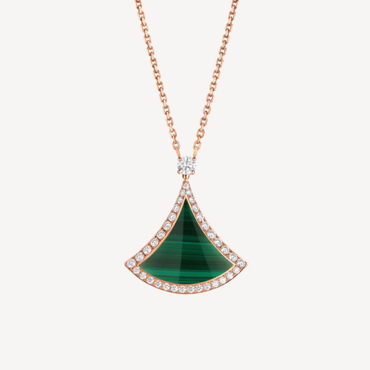 [Vintora]DREAM MALACHITE DIAMOND PAVED PINK GOLD NECKLACE