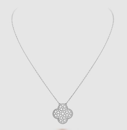 [Vintora]COLLIER PENDENTIF CLOVER 25MM GRAND PAVÉ DE DIAMANTS EN ARGENT