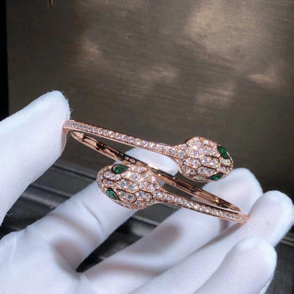 [Vintora]SERPENTI BRACELET PINK GOLD MALACHITE DIAMOND DOUBLE SNAKE