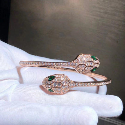 [Vintora]SERPENTI BRACELET PINK GOLD MALACHITE DIAMOND DOUBLE SNAKE