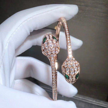 [Vintora]SERPENTI BRACELET PINK GOLD MALACHITE DIAMOND DOUBLE SNAKE