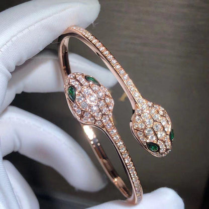 [Vintora]SERPENTI BRACELET PINK GOLD MALACHITE DIAMOND DOUBLE SNAKE
