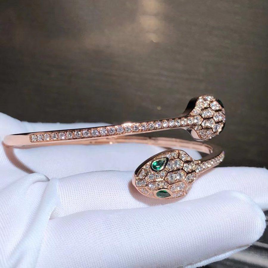 [Vintora]SERPENTI BRACELET PINK GOLD MALACHITE DIAMOND DOUBLE SNAKE