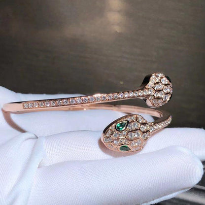[Vintora]SERPENTI BRACELET PINK GOLD MALACHITE DIAMOND DOUBLE SNAKE