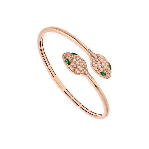 [Vintora]SERPENTI BRACELET PINK GOLD MALACHITE DIAMOND DOUBLE SNAKE