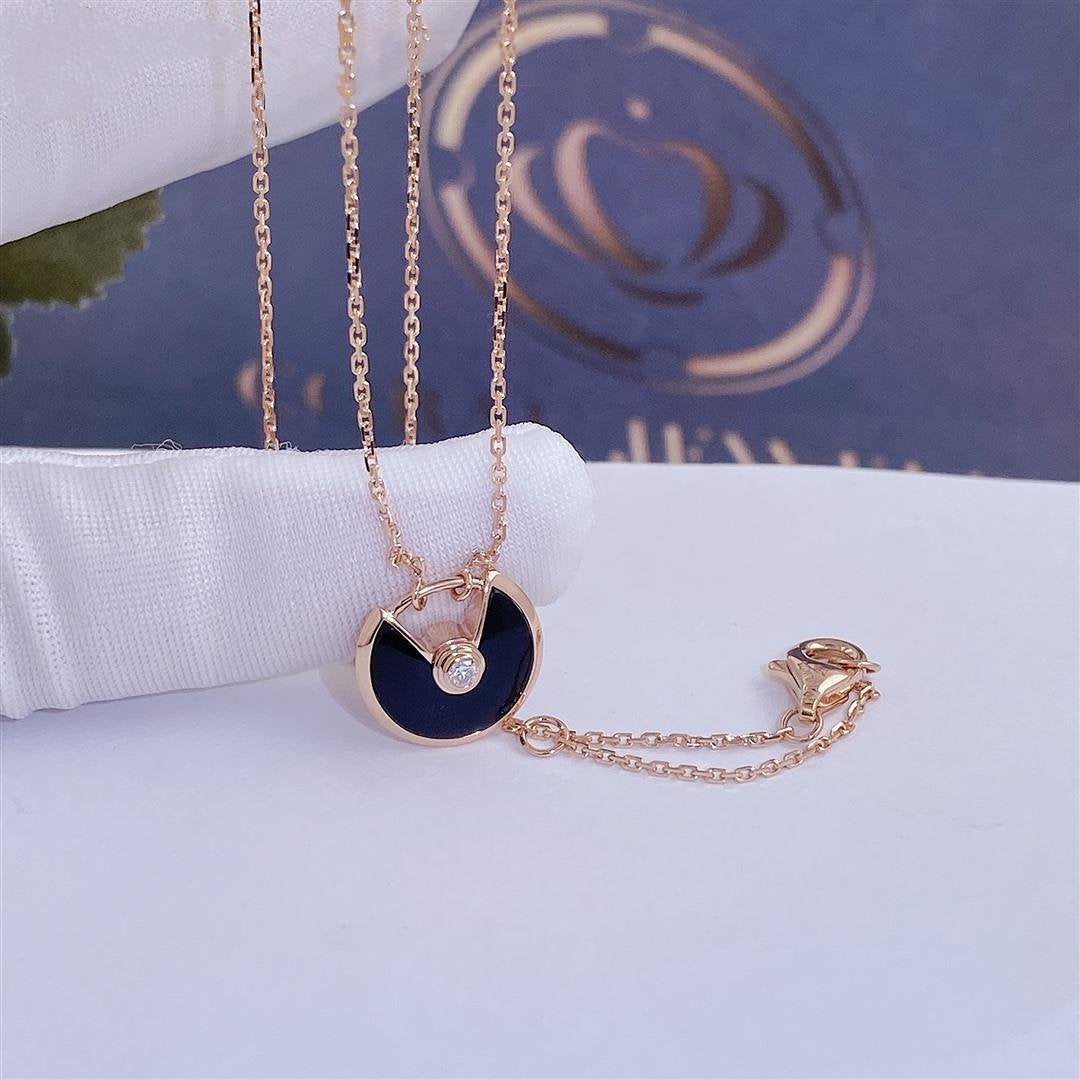 [Vintora]AMULETTE ROSE GOLD ONYX NECKLACE