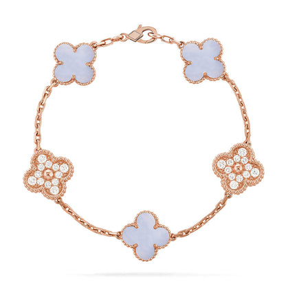 [?Vintora] CLOVER 5 MOTIF PURPLE CHALCEDONY BRACELET COLLECTION