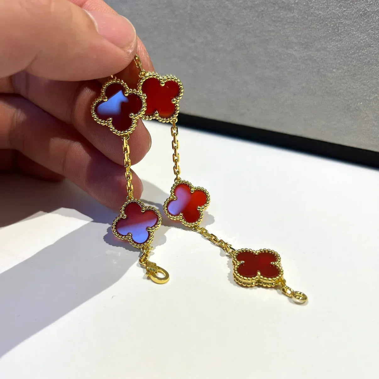 [?Vintora] CLOVER 5 MOTIF RED CORNELIAN BRACELET COLLECTION