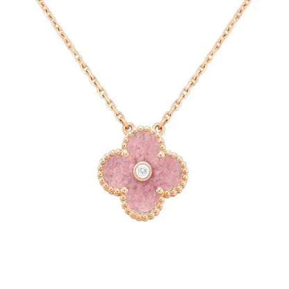 [Vintora]COLLIER EN RHODONITE ET DIAMANTS CLOVER 15MM