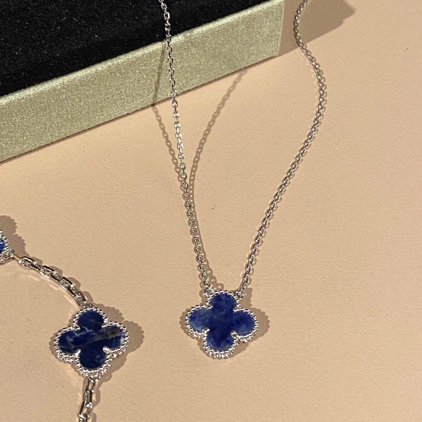 [Vintora]COLLIER TRÈFLE 15MM PIETERSITE ARGENT