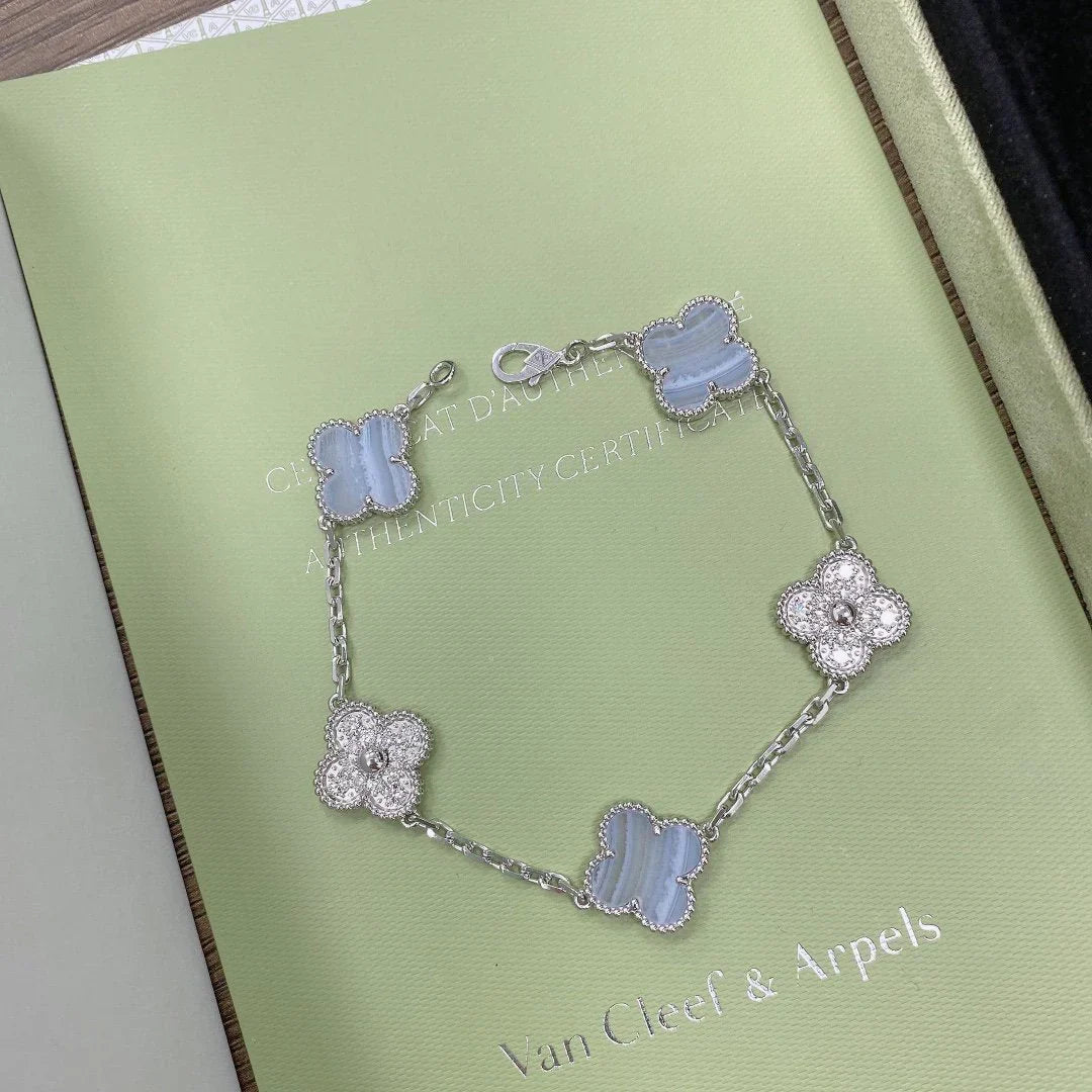 [?Vintora] CLOVER 5 MOTIF PURPLE CHALCEDONY BRACELET COLLECTION