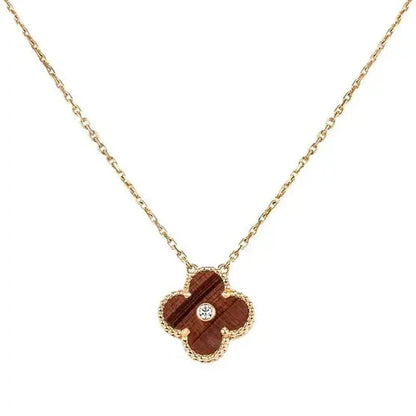 [Vintora]COLLIER TRÈFLE 15 MM DIAMANT ET ŒIL DE TIGRE JAUNE