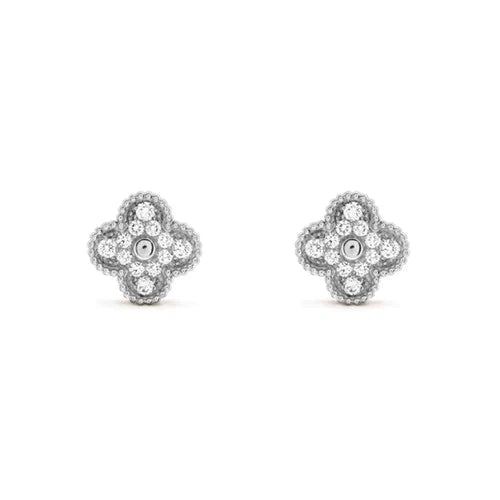 [Vintora]CLOVER 1 MOTIFS DIAMOND STUD EARRINGS SILVER