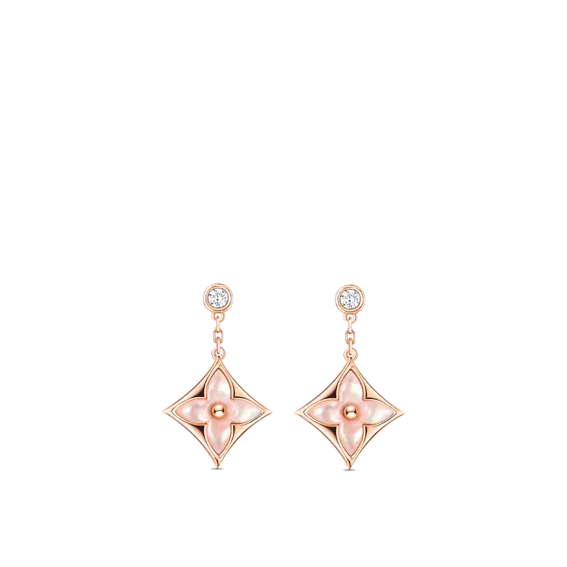 [Vintora]DOUBLE STAR PINK GOLD MOP DROP EARRINGS