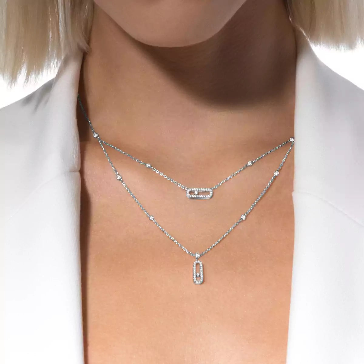 [Vintora]2 Rows Rose Gold Diamond Pave_ Collier Move Uno