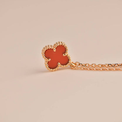 [Vintora]COLLIER TRÈFLE MINI 9,5 MM CORNALINES BLANCHES