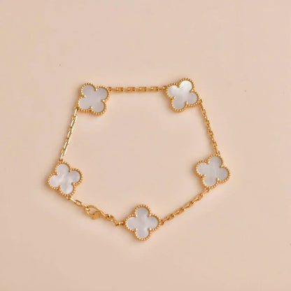 [?Vintora]CLOVER WHITE PEARL MOP 5 MOTIF BRACELET COLLECTION